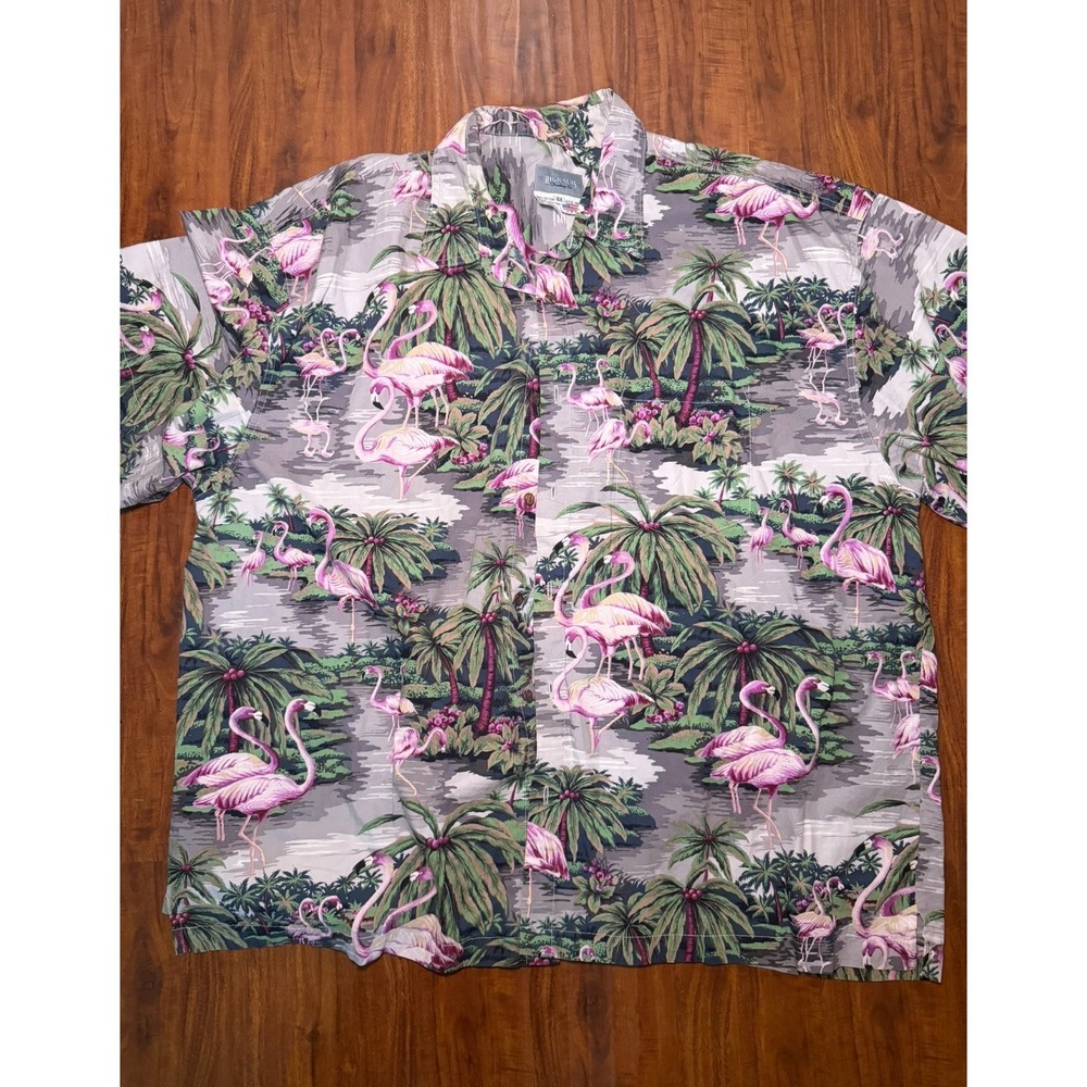 VTG High Seas Trading Co Mens 4XL Flamingo Tropical Print Button Shirt USA Made